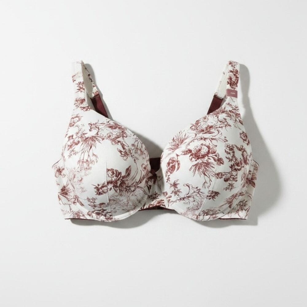 NEW Cacique 44H Lightly Lined Full Coverage Bra Burgundy Floral Underwire